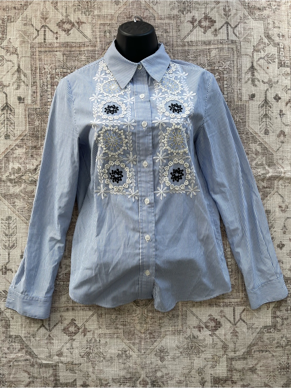 Moschino Cheap & Chic Vintage Blue and White Striped Embroidered Button Shirt